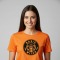 Basic Witch on orange shirt with female model